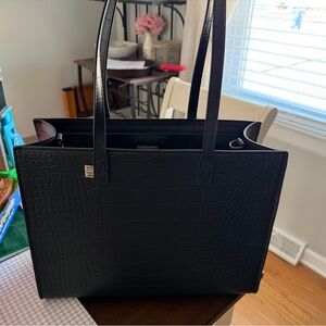 BEIS Black Croc-Embossed work tote